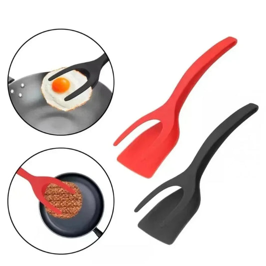 2-in-1 steak frying spatula tongs, 2-in-1 food tongs, eggs, toasted bread, fried eggs, flip spatula kitchen accessories