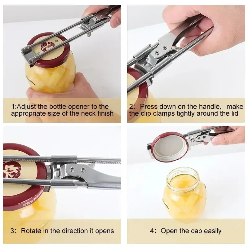 Adjustable Multi-Function Bottle Opener Stainless Steel Lids Off Jar Opener Labor-Saving Screw Can Opener For Kitchen Tools